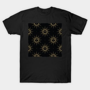 Golden sun on black T-Shirt